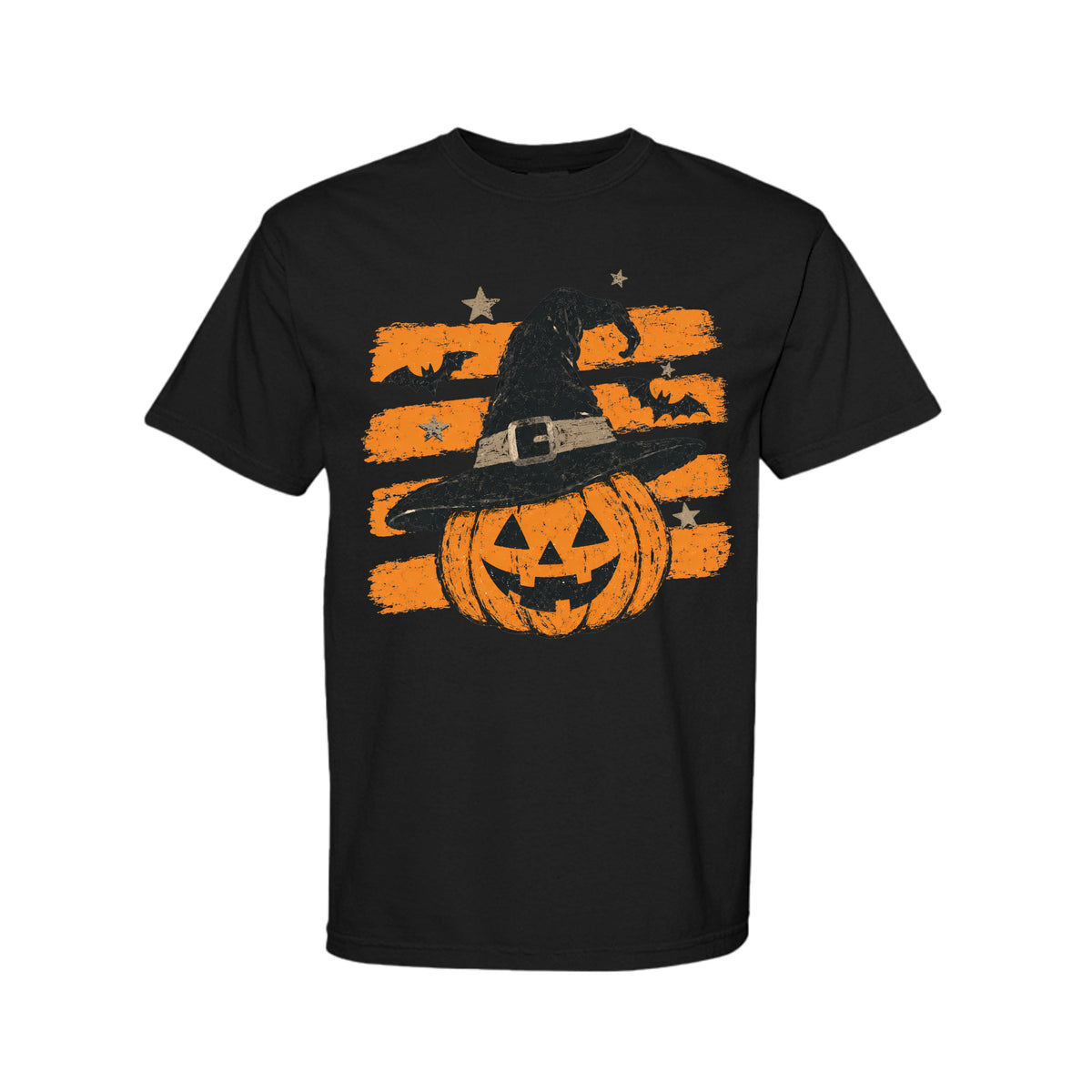Pumpkin witch Halloween graphic shirt and crewneck with jack-o-lantern and witch hat design