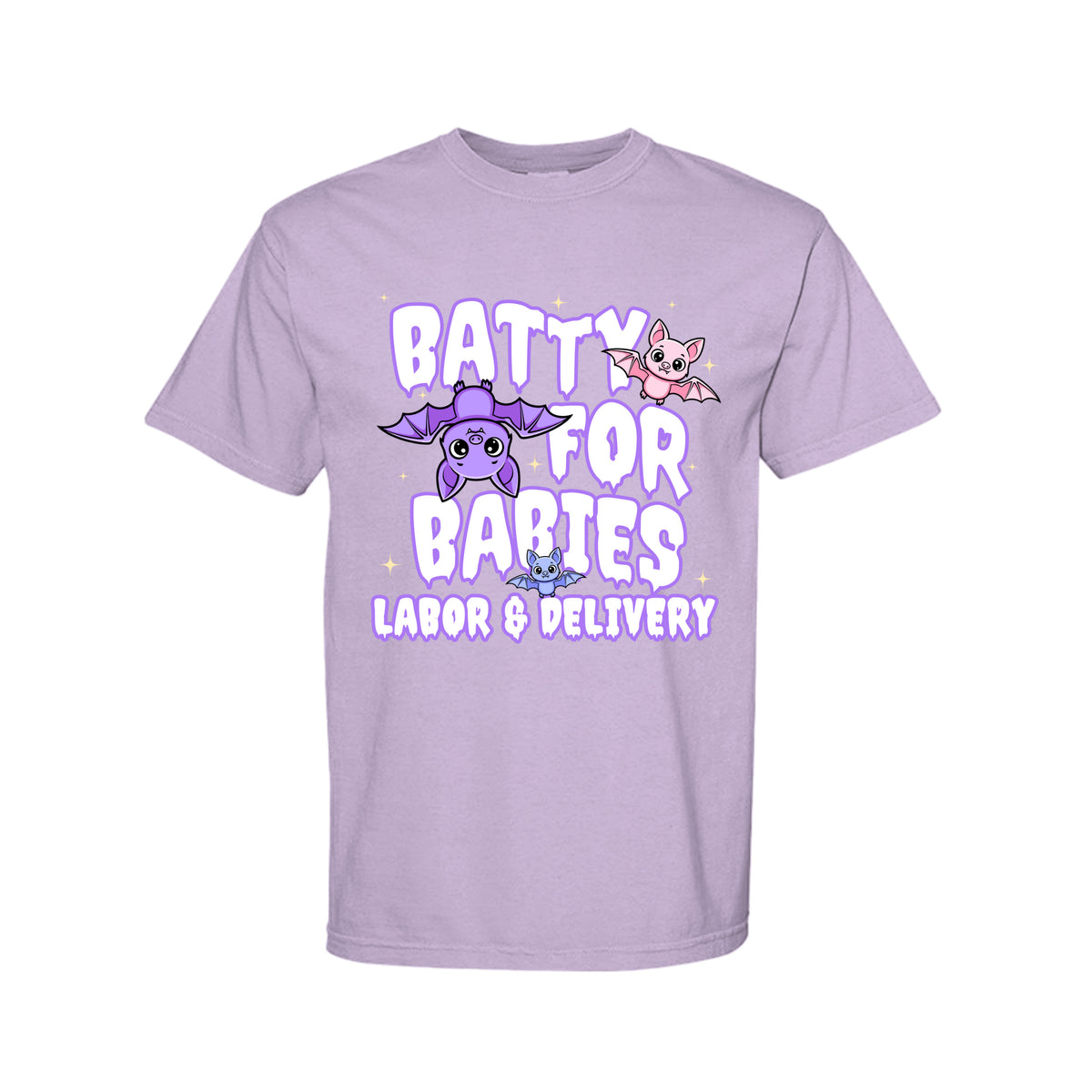 Batty for Babies Labor and Delivery Halloween graphic shirt and crewneck for L&D nurses