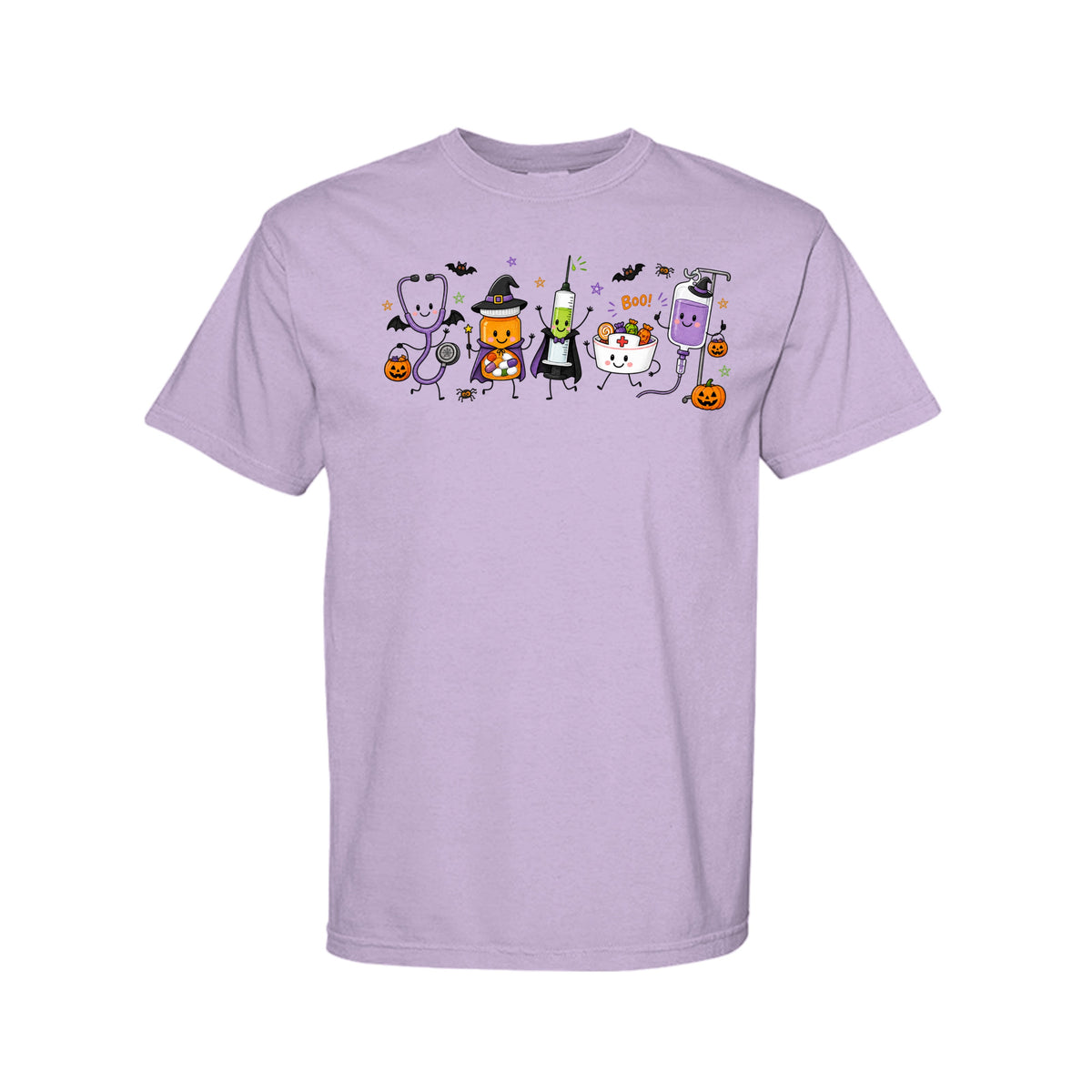 Halloween nurse Comfort Colors shirt with spooky medical supplies graphic