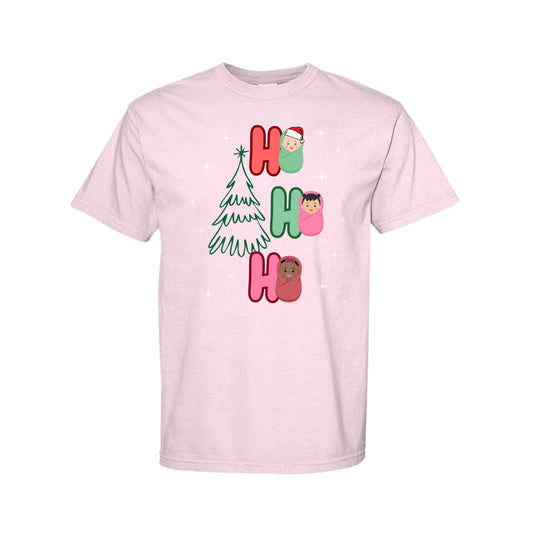 Ho Ho Ho Babies Christmas graphic shirt and crewneck for Labor and Delivery, MBU, NICU nurses; OBGYN