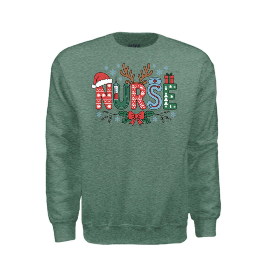 Nurse Christmas graphic shirt and crewneck for healthcare workers and holiday shifts
