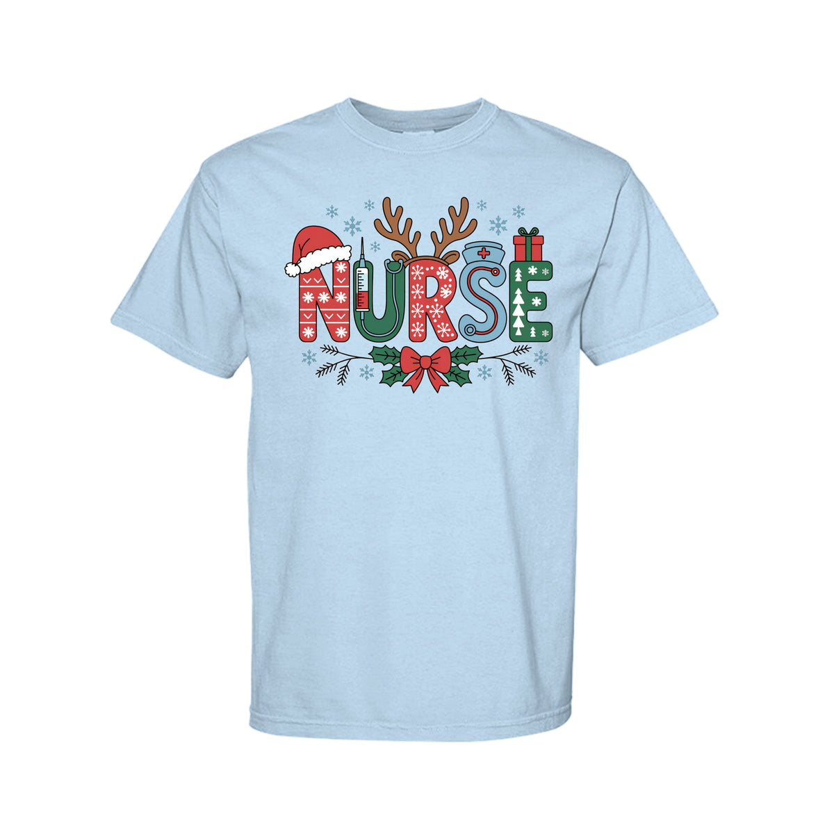 Nurse Christmas graphic shirt and crewneck for healthcare workers and holiday shifts