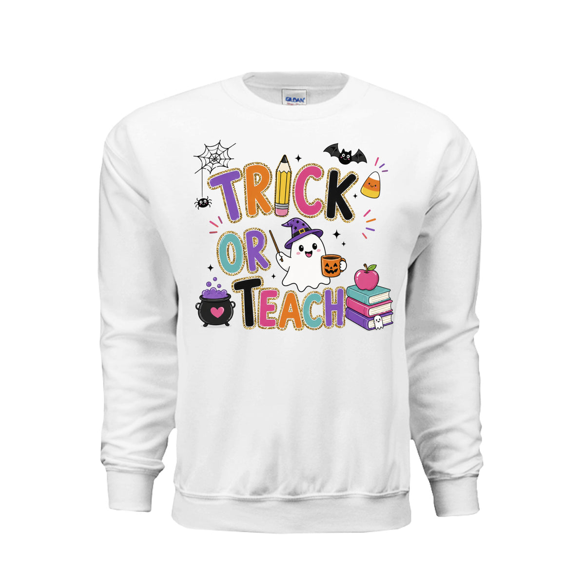 Trick or Teach Halloween teacher graphic shirt and crewneck