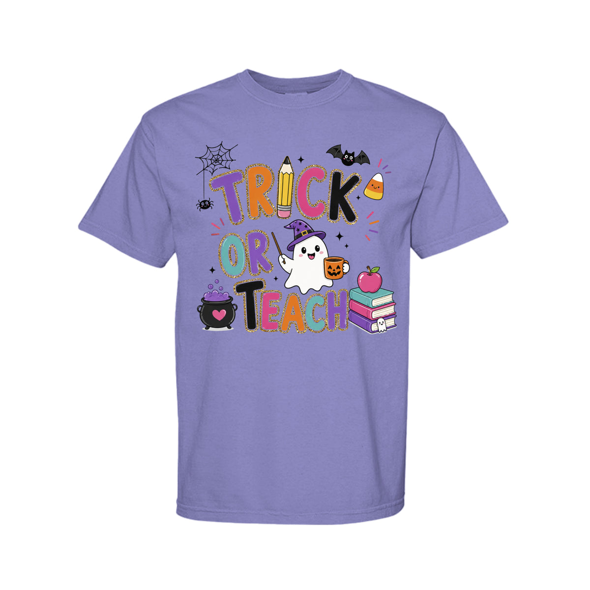Trick or Teach Halloween teacher graphic shirt and crewneck