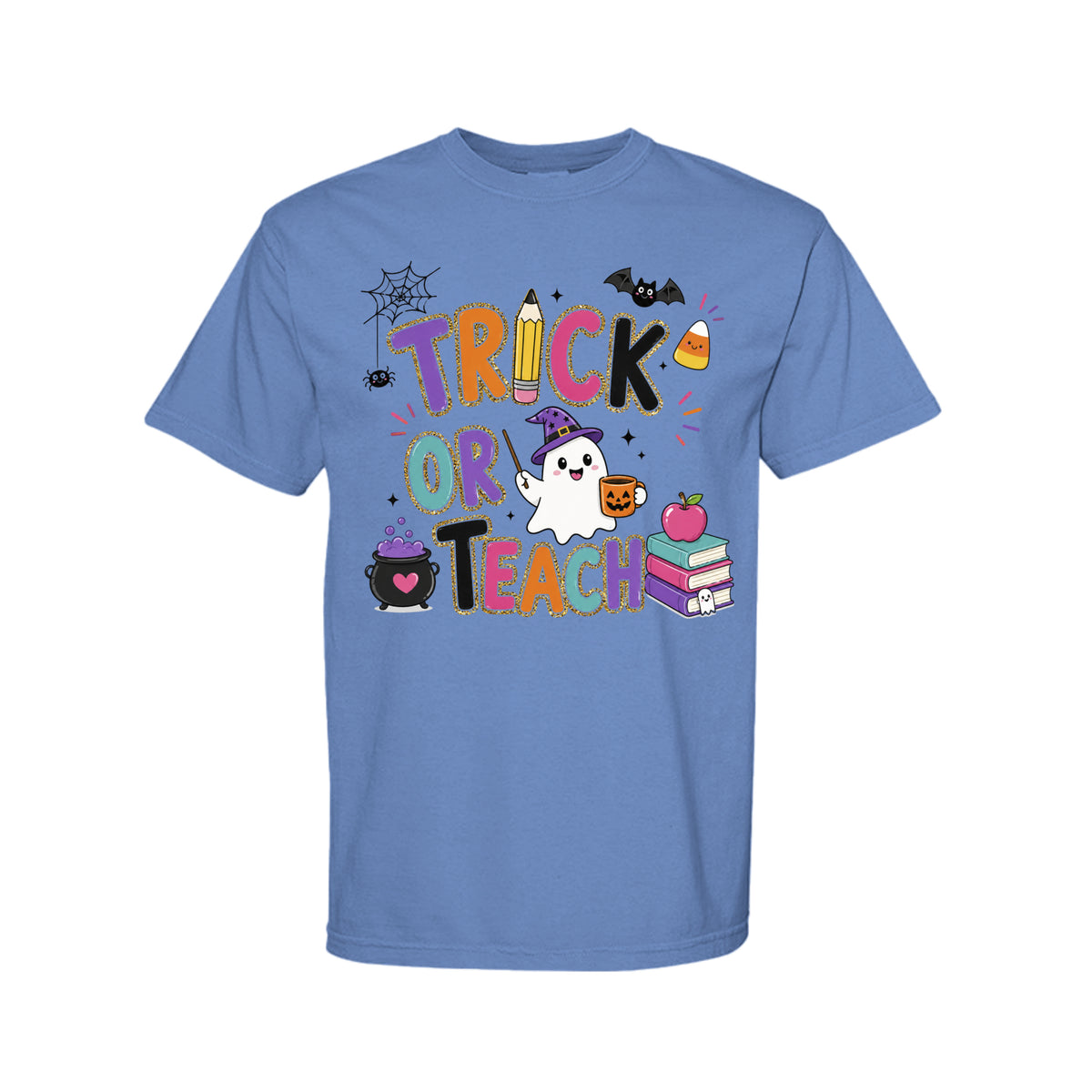 Trick or Teach Halloween teacher graphic shirt and crewneck