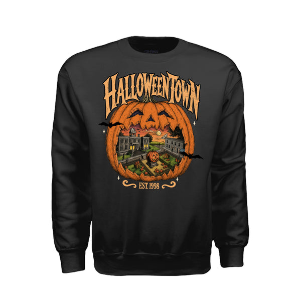 Halloweentown Halloween graphic shirt and crewneck with spooky pumpkin town design