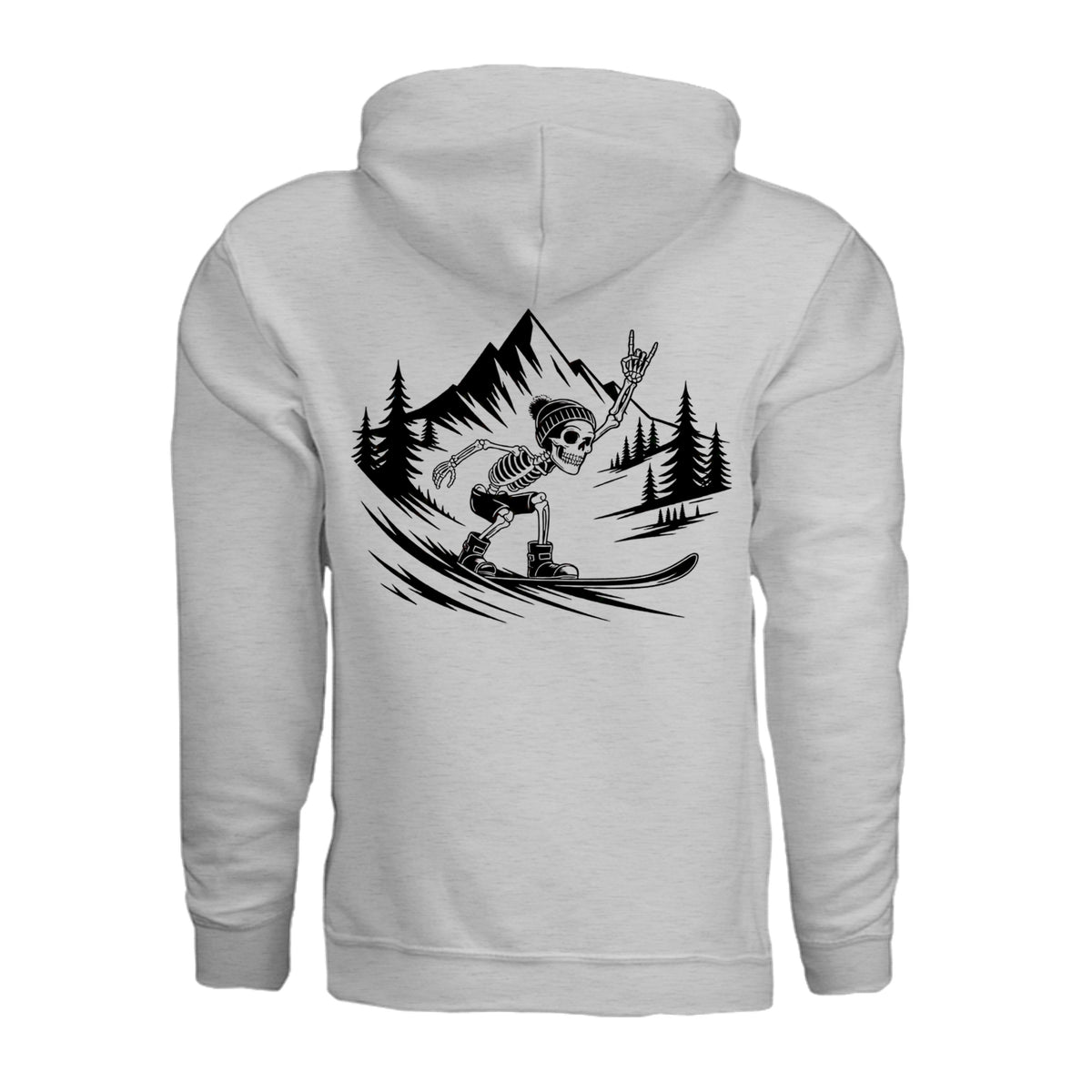Snowboarding skeleton graphic hoodie and shirt for snowboarders and winter mountain trips