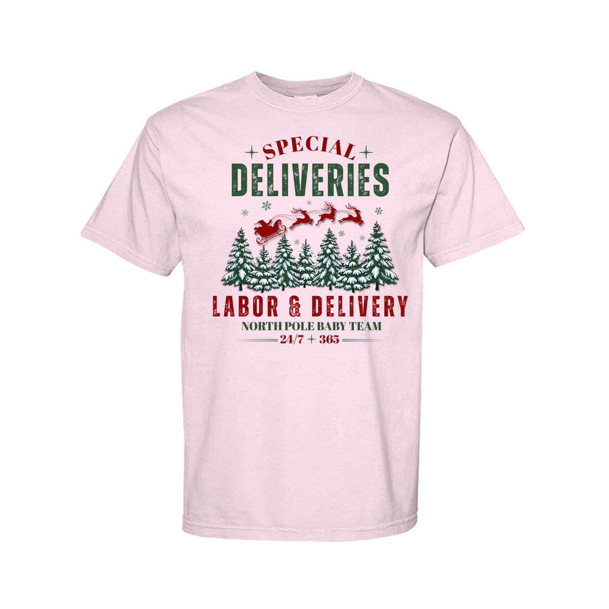 Special Deliveries Labor and Delivery Christmas graphic shirt and crewneck for L&D nurses