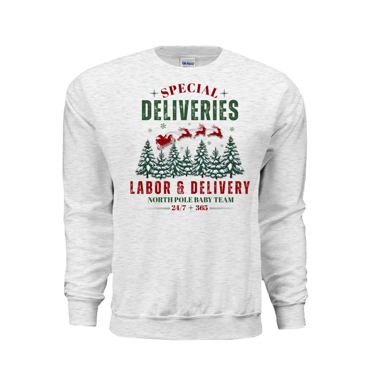 Special Deliveries Labor and Delivery Christmas graphic shirt and crewneck for L&D nurses